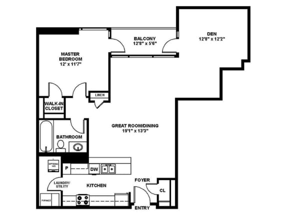 Floor Plan  A6 - One Bedroom with Den One Bath