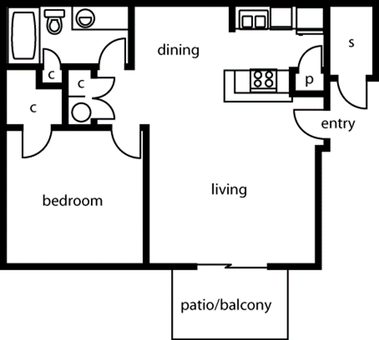 Floor Plan 1 Bed/1 Bath