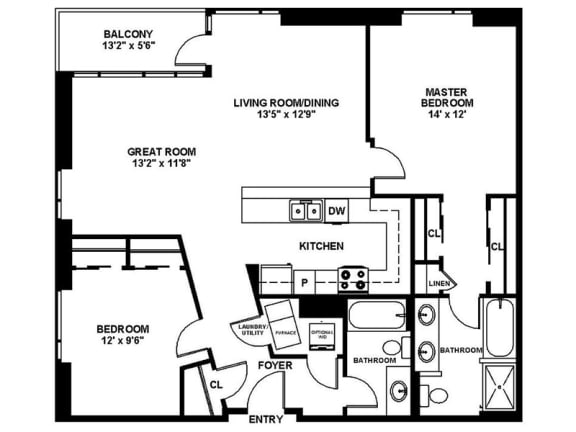Floor Plan  B1 - Two Bedroom Two Bath