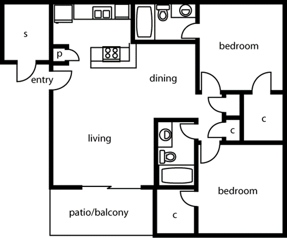 Floor Plan 2 Bed/2 Bath