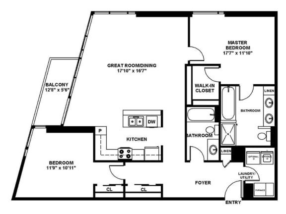 Floor Plan  B5 - Two Bedroom Two Bath