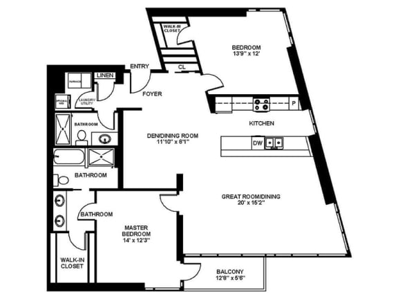 Floor Plan  B8 - Two Bedroom Two Bath