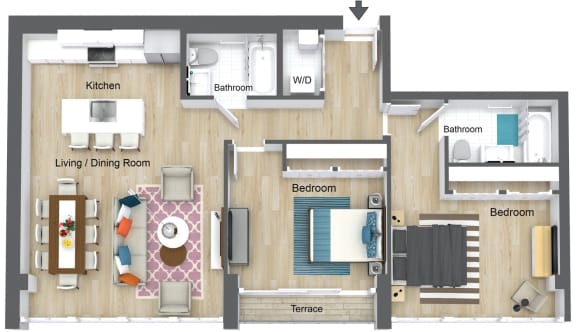 Floor Plan  Two Bedroom for Rent at 26 West Broadway South Boston Apartments
