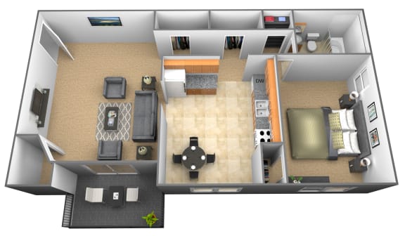 1 bedroom 1 bathroom floor plan at Cub Hill Apartments in