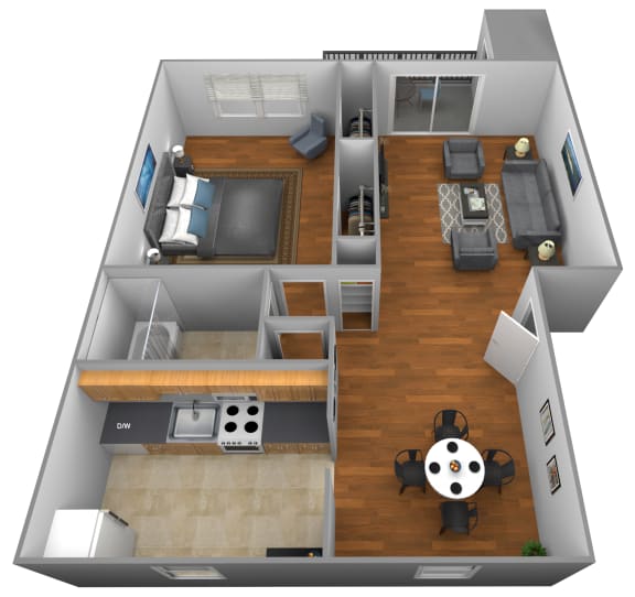 1 bedroom 1 bathroom floor plan at Colony Hill Apartments