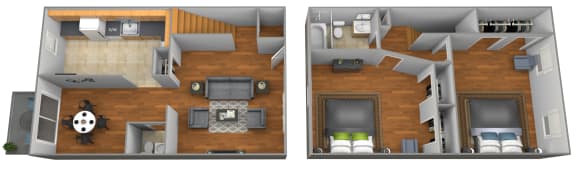 2 bedroom 1.5 bathroom floor plan at Colony Hill Townhomes