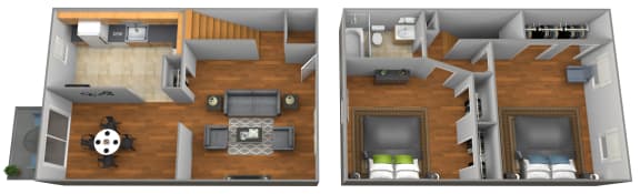 2 bedroom 1 bathroom floor plan at Colony Hill Townhomes