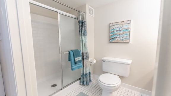 Renovated bathrooms include subway tile in each Cromwell Valley bathroom