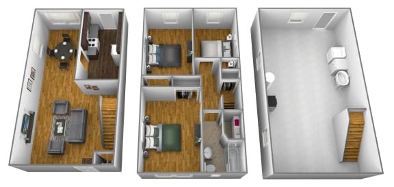 3 bedroom 1 bathroom floor plan style 1 at Foxridge Townhomes in Essex, MD