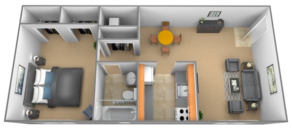 Traditional Studio 1 bedroom 1 bathroom floor plan at Hyde Park Apartments in Essex, MD