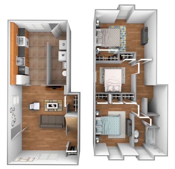 3 bedroom 1 bathroom end unit floor plan at Kingston Townhomes in Essex, MD