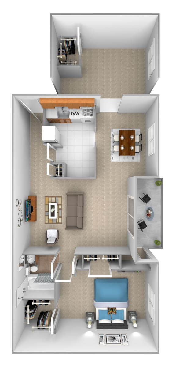 1 bedroom 1 bathroom with den 3D floor plan at McDonogh Village Apartments in