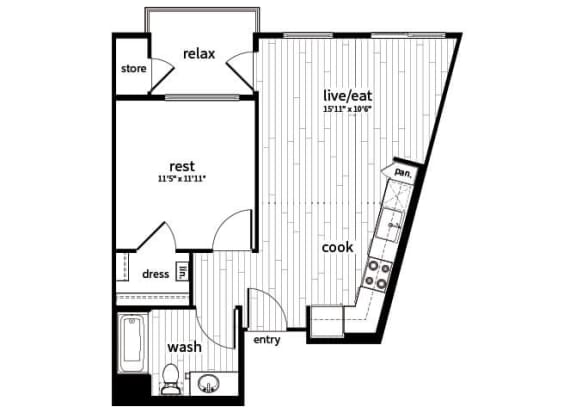 Floor Plan  One bedroom floor plan at GEO Apartment in Fremont CA