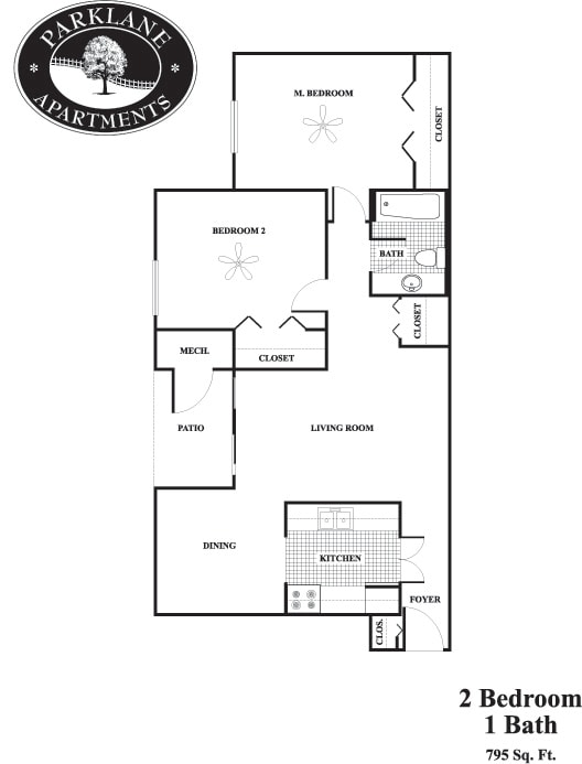 Floor Plan  b1 2 bedroom floor plan at Parklane Apartments