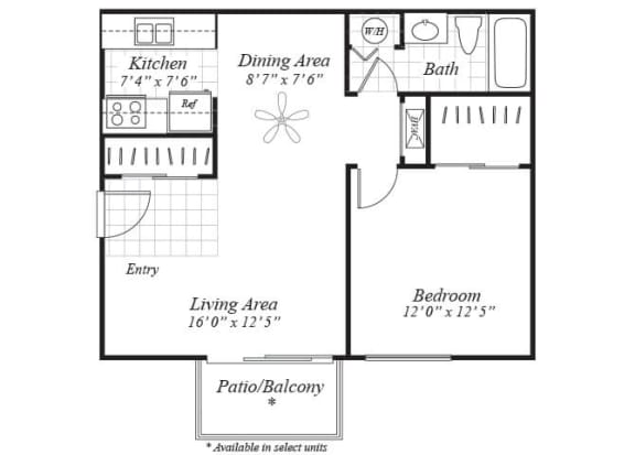 Floor Plan  One bedroom one bathroom floor plan at Brentwood