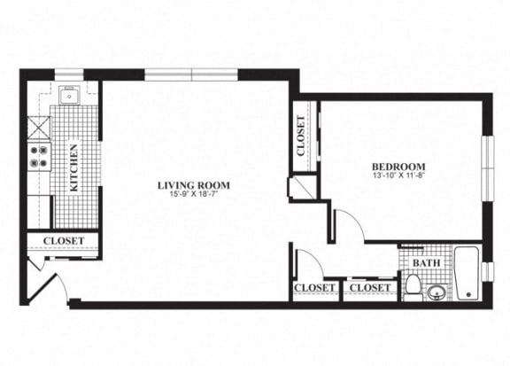 Floor Plan  One bedroom one bathroom A1 floorplan at The Barrington Apartments in Silver Spring, MD
