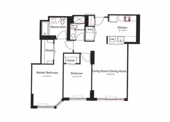 2 Bed 2 Bath - Baden Floor Plan at Riello Apartments Owner LLC, Edgewater, 07020
