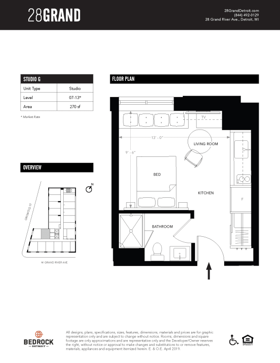Affordable Floor Plan at 28Grand, Detroit, MI