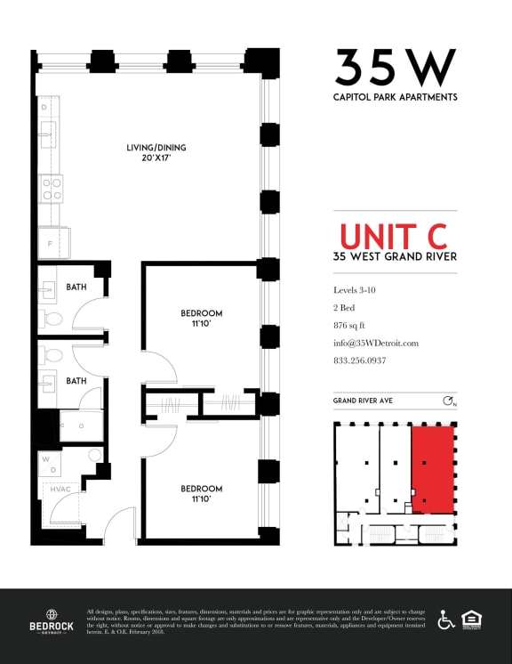 Unit C Floor Plan at 35W, Detroit