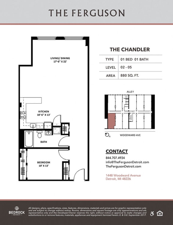 The Chandler Floor Plan at The Ferguson, Detroit