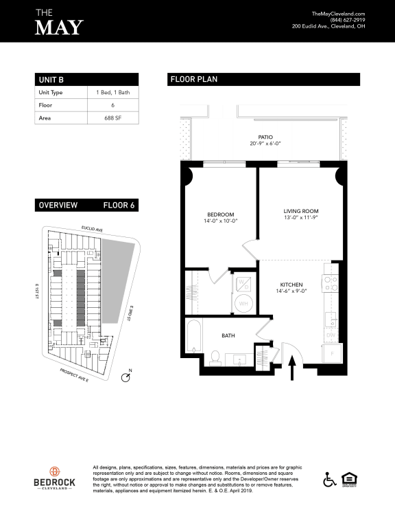 1 Bedroom 1 Bathroom Floor plan at The May, Cleveland, 44114