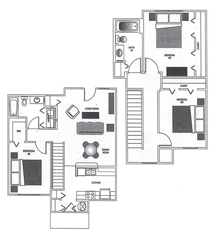  Floor Plan 3 Bedroom 2 Bath TH