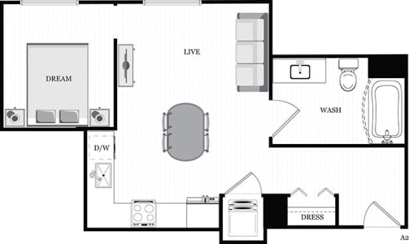 516 Square-Foot A2 Floor Plan at Trenton Mill Lofts, Gastonia, 28052