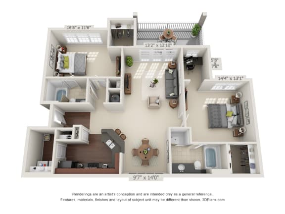 Floor Plan Two Bedroom with a Deck/Patio