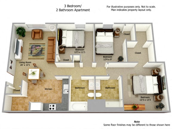  Floor Plan Three Bedroom (Income Restricted)