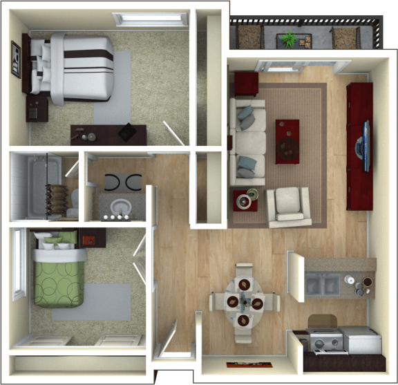 2 Bedroom, 1 Bathroom Floor Plan