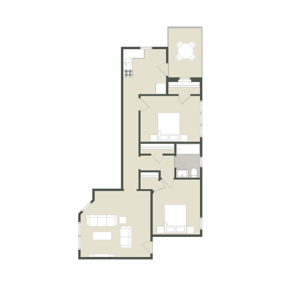  Floor Plan 2 Bedroom - 1 Bathroom