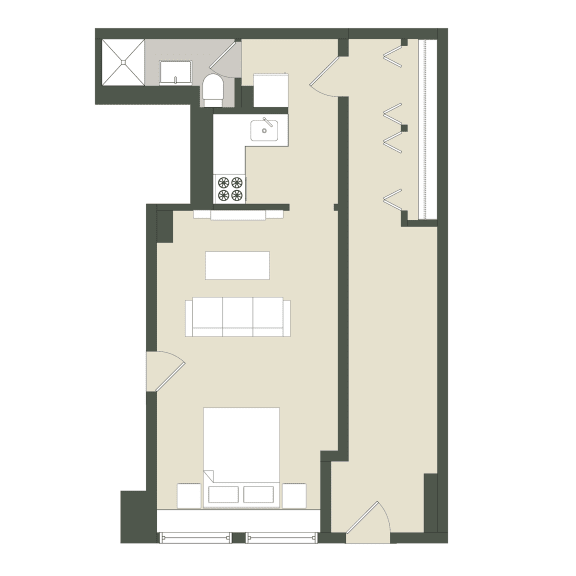  Floor Plan 1 Bedroom - 1 Bathroom