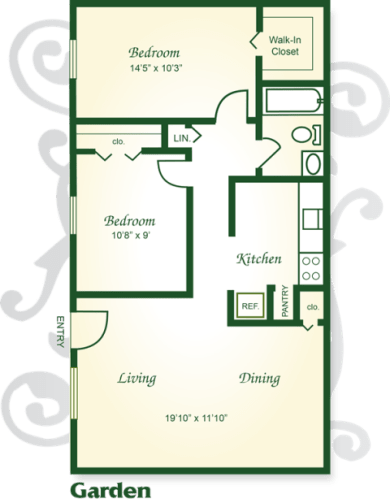 Floor Plan  Two Bedroom Garden Apartment Home