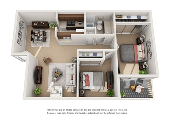 2 bed 1 bath 3D 2 bed 1 bath 3D, at Patterson Place Apartments, Towbes, Santa Barbara