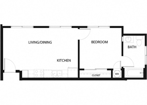 Plan 2 1 Bedroom 1 Bathroom Floor Plan at Hancock Terrace Apartments, Santa Maria