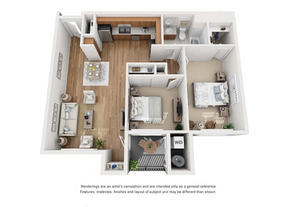 Plan 10 2 Bedroom 1 Bathroom 3D Floor Plan at Hancock Terrace Apartments, California, 93454