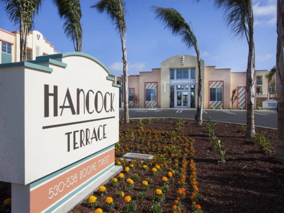 Apartment Complex SIgn at Hancock Terrace Apartments, California, 93454