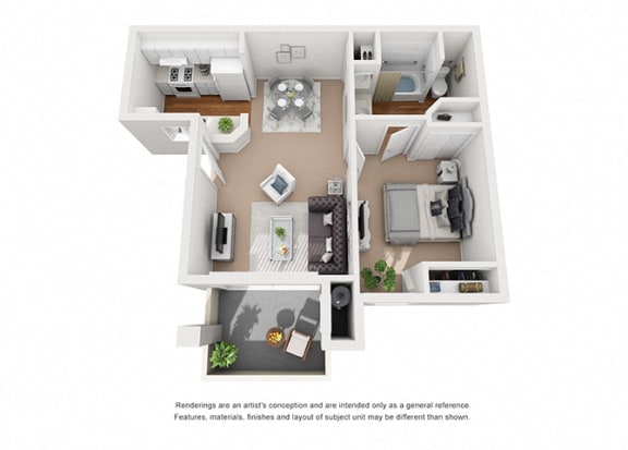 Lily 1 Bedroom 1 Bathroom 3D Floor Plan Layout at Cypress Meadows Senior Apartments, Ventura, 93003