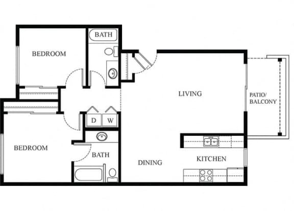 2 bed 2 bath floorplan, at  Oceanwood Apartments, California, 93436