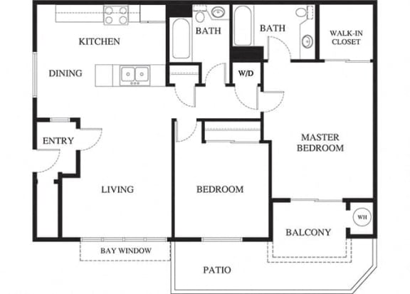Birch 2 Bedroom 2 Bathroom Floor Plan at Cypress Point, California, 93003