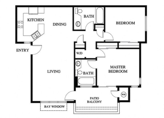 Cypress 2 Bedroom 2 Bathroom Floor Plan at Cypress Point, Ventura, CA, 93003