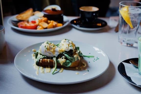 eggs Benedictine at Ralston Courtyards, Ventura, CA, 93003
