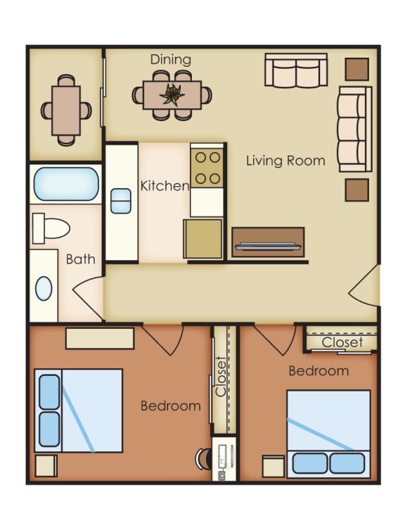 Floor Plan  Southern Pines Apartments / 2 bed / 1 bath