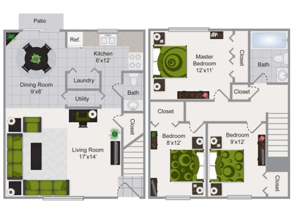  Floor Plan 3 Bedroom Townhome