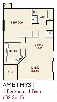 Floor Plan  1 Bedroom Amethyst Floorplan