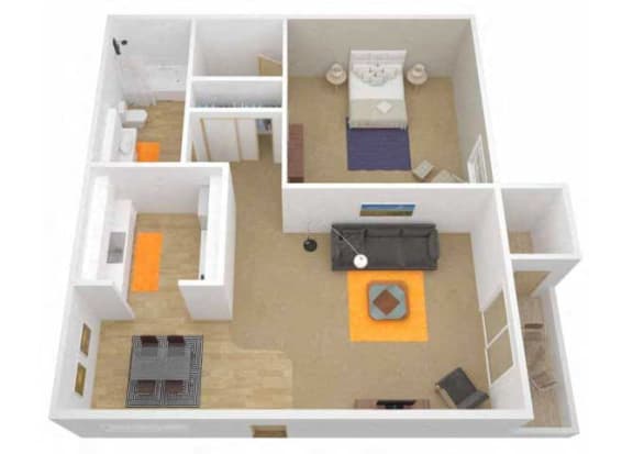Floor Plan  1 Bedroom 1 Bath floor plan. l The Grove Apartments in Davis CA
