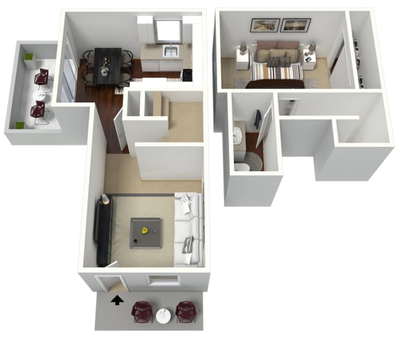 Floor Plan  1 bedroom 1 bathroom townhome 3D floor plan