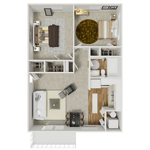 2 bedroom 1 bathroom floor plan F at Artesian East Village, Atlanta, GA