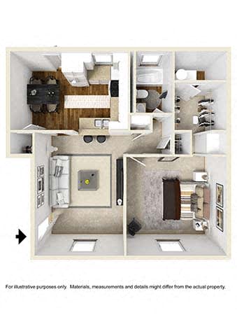 1 bedroom 1 bathroom floor plan F at Artesian East Village, Atlanta, GA