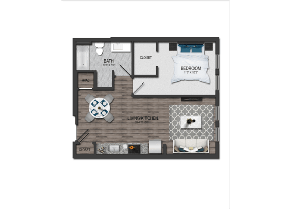 1 bedroom1 bathroom Floor plan R 1 bedroom1 bathroom Floor plan R at Maple View Flats, Washington, DC